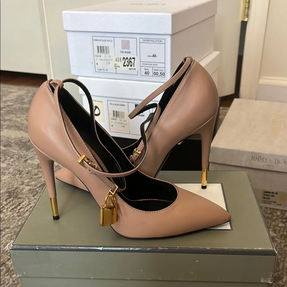 Tom Ford Women's Tan Heels W/ Locket - Picture 2 of 9